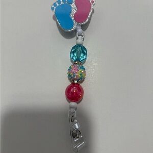 Baby Feet Beaded Badge Reel Retractable ID Holder – Handmade